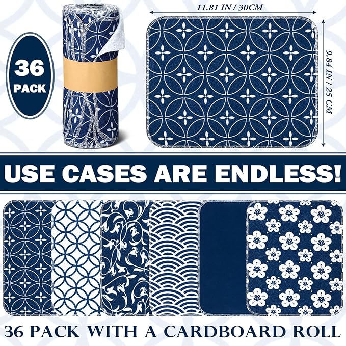 72 Pcs Japanese Reusable Cleaning Cloths Washable Cotton Kitchen Dish Towels for Home Paperless Reusable Cloth Cotton Napkins for Kitchen Bathroom Decoration, 9.84 x 11.81 Inches