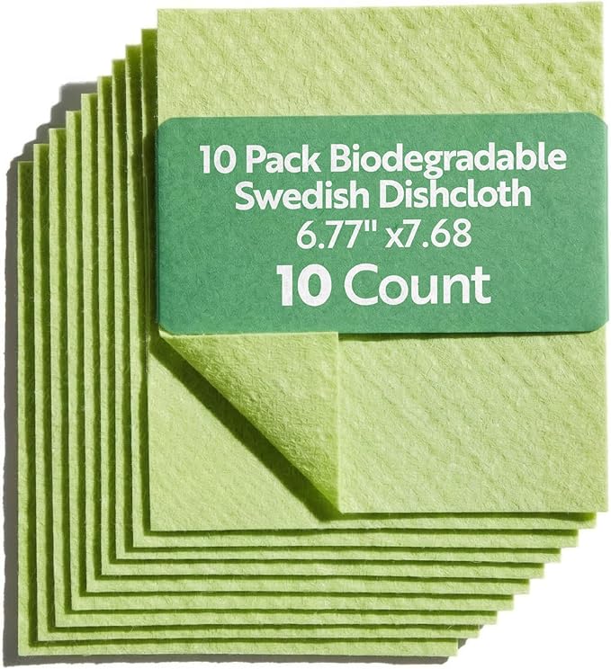 Restaurantware Swedish Dishcloths Pack of 10 Cellulose Reusable Absorbent Green Kitchen Towels, Washable Quick-Dry Dish Towels, Sustainable Cleaning Cloths Super-Absorbent Biodegradable Odorless