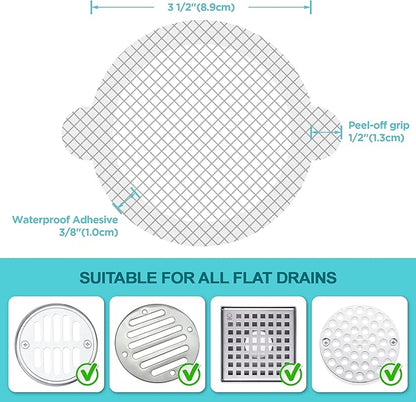 25 Pack Disposable Shower Drain Hair Catcher Mesh Stickers - Peel & Stick Drain Strainers to Prevent Clogs, Strong Waterproof Adhesive, Mess-Free Disposable Drain Covers for Shower & Bathtub