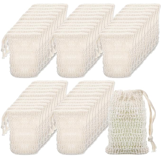 Molain Soap Bag, 50 Pack Natural Sisal Soap Saver, Bar Soaps Pouch for Exfoliating, Foaming, and Drying Soaps Bars