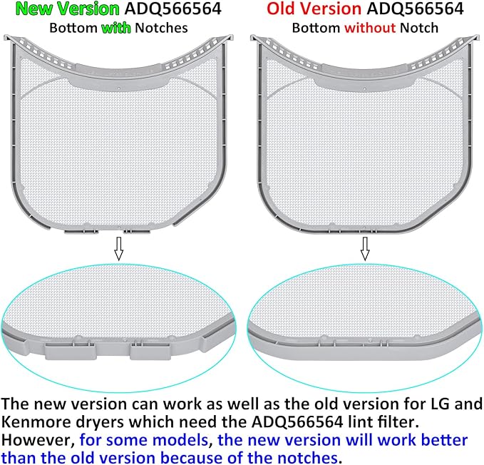 ADQ566564 Lint Filter Replacement for LG and Kenmore Dryers, New Version ADQ566564 Filter (Bottom with Notches), Ultra Durable Lint Screen Trap with Dryer Vent Lint Brush