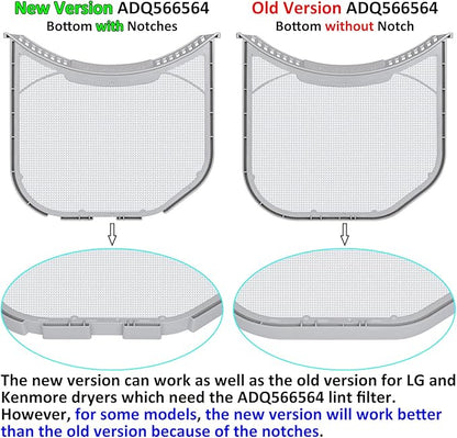 ADQ566564 Lint Filter Replacement for LG and Kenmore Dryers, New Version ADQ566564 Filter(Bottom with Notches), Ultra Durable Lint Screen Trap, Filter Size 11.9 * 10.9 inch (30.1 * 27.6 cm)