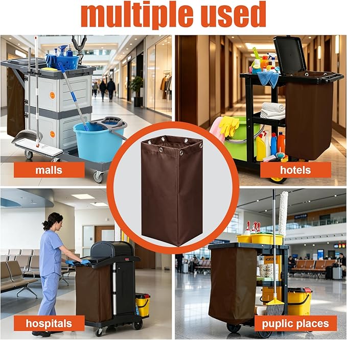 Replacement Janitorial Cleaning Cart Bag: Commercial Products 23 Gallon Industrial Janitorial Vinyl Cart Bag with 6 Brass Grommets - Size 16 x 11 x 27inches (Brown)