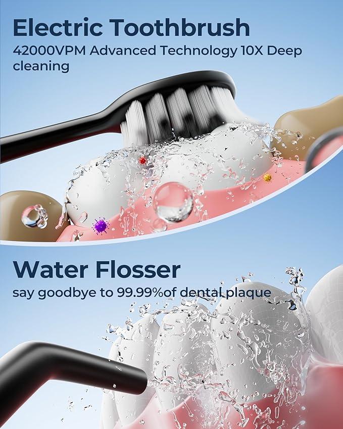 Electric Toothbrush with Water Flosser for Teeth, Sonic Electric Toothbrush and Electric Floss for Adults and Kids, Water Dental Picks, Cleaning and Flossing Dental Care, Waterproof