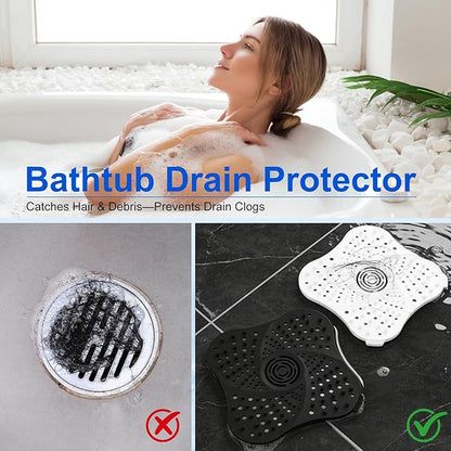 4 Pack Shower Drain Hair Catcher, Premium Silicone Shower Hair Catcher with Suction Cup for Regular Drains of Shower Kitchen Bathtub Bathroom (Black/White/Gray/Blue)