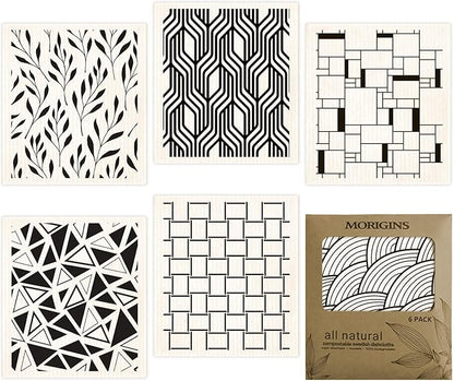 Swedish Dishcloths for Kitchen 6 Pack Black Minimalist Cellulose Sponge Cloths Non Scratch Reusable Paper Towels No Odor, Biodegradable and Reusable Kitchen Dish Rags (Minimalist)