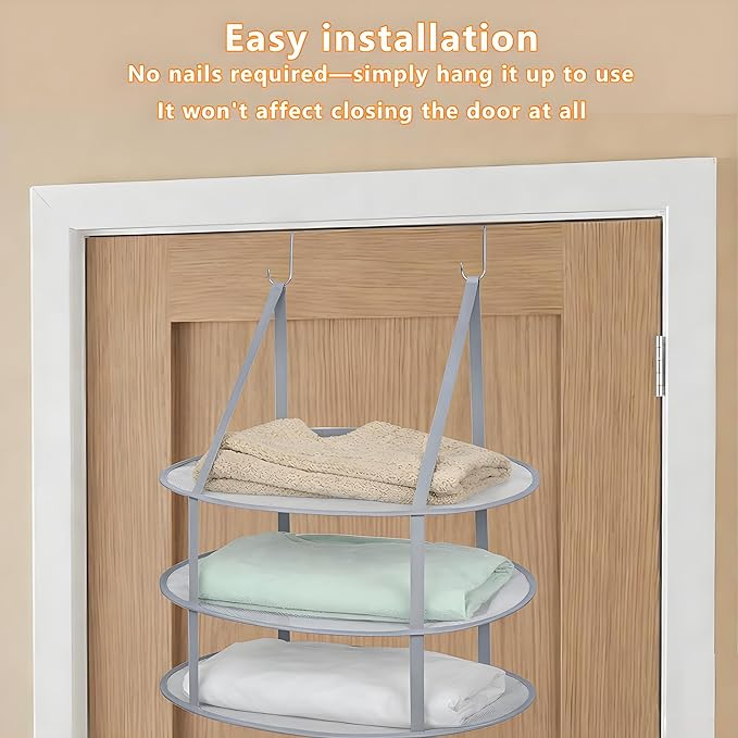 SAMJANE Hanging Sweater Drying Rack – Lay-Flat Warp-Knit Airflow Mesh for Delicates, 3 pcs 3-Tier Foldable Space-Saving Door-Hanging Design for Fast Drying & No Deformation in Small Spaces (Grey)
