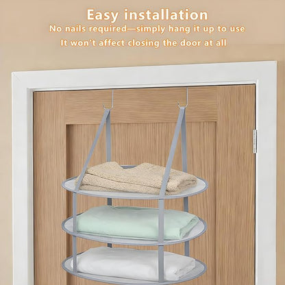 SAMJANE Hanging Sweater Drying Rack – Lay-Flat Warp-Knit Airflow Mesh for Delicates, 3 pcs 3-Tier Foldable Space-Saving Door-Hanging Design for Fast Drying & No Deformation in Small Spaces (Grey)