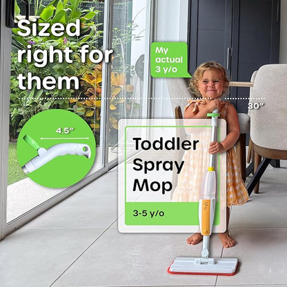 Quiggly Toddler Spray Mop – Two-Handed Design for Ages 3–5 with Real Water Sprayer – Montessori Functional Cleaning Toy Set
