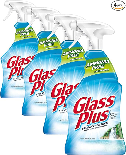 Glass Plus Glass Cleaner for Multi-Surface, 32 Fl Oz Bottle, (Pack of 4)