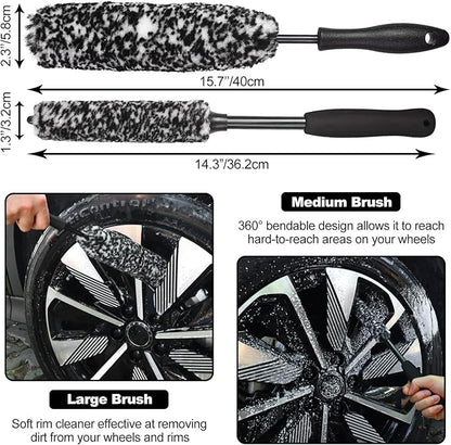Wheel Brush, Wheel & Rim Cleaner Brush, Tire Brush, Wheel Cleaning Brush, Bendable & Durable Car Wheel Brush Set, Car Detailing Brushes, Wheel Brushes for Cleaning Wheels