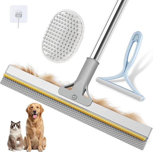 Pet Hair Remover for Carpet, 54 Inch Adjustable Long Handle Carpet Rake for Pet Hair Removal, 3 Piece Dog Hair Carpet Rake and Carpet Scraper Tool for Rugs, Couch, Stairs, Furniture