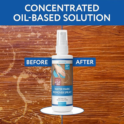 Impresa Wood Water Mark Remover Spray - Water Ring Removal & Wood Floor Cleaner - Concentrated Oil Formula & Furniture Polish - 4 fl oz, Pack of 1