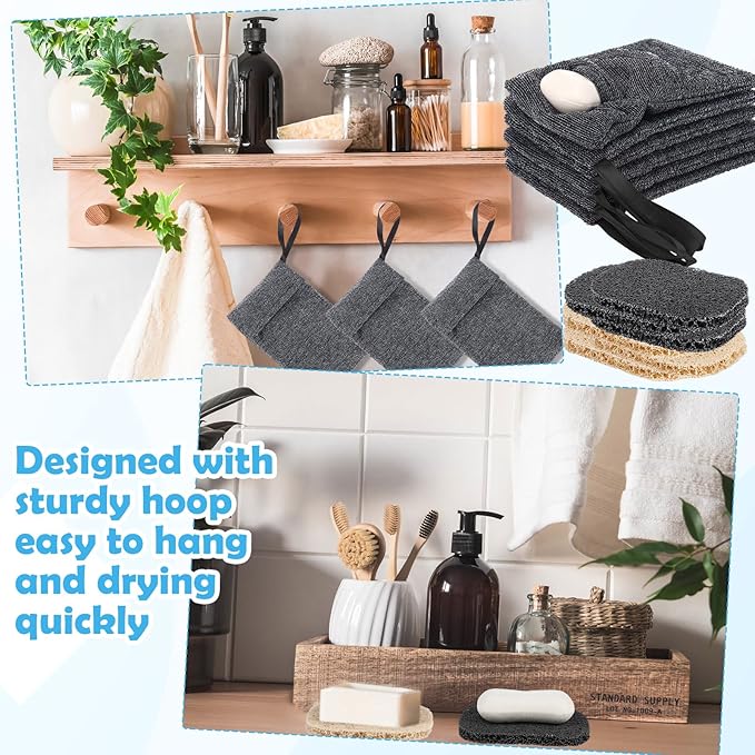 24 Pack Soap Saver & Bag Set Include 12 Soap Pouch and 12 Bar Lifting Pads, Pocket Body Scrubber Rough Sponge Exfoliator, Draining Bar Holder for Bath & Shower