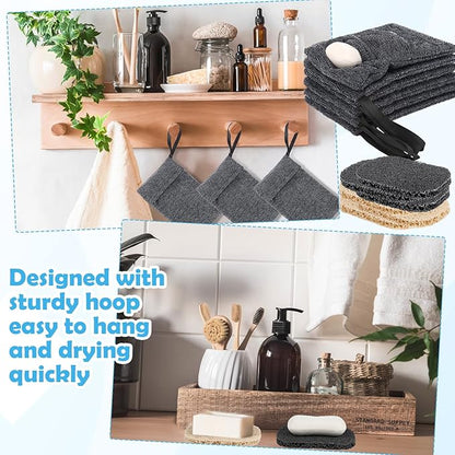 24 Pack Soap Saver & Bag Set Include 12 Soap Pouch and 12 Bar Lifting Pads, Pocket Body Scrubber Rough Sponge Exfoliator, Draining Bar Holder for Bath & Shower