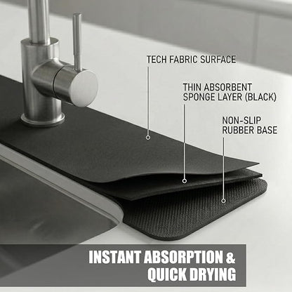 Cuttable Kitchen Sink Faucet Mat: 2PCS 30"Lx5.5"W DIY Splash Guard for Irregular Sink 2, 3 holes, Soap Dispenser & Air Gap - Bathroom Counter Protector Drip Catcher with Pre-Cut Center Hole, Black