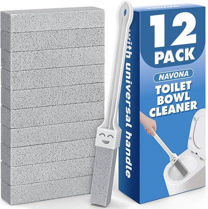 Navona 12 Pack Pumice Stone Toilet Bowl Cleaner with Extra Long Handle, Pumice Stone Scouring Stick for Toilets, Bathrooms, Kitchens, Spas and Pools