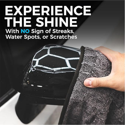 The Rag Company Gauntlet Car Drying Towel, Ultra-Absorbent 70/30 Blend Korean Microfiber, Dries Vehicles Faster Without Scratching, 900 GSM, 20x30 Inches, Ice Grey/Grey, 1-Pack