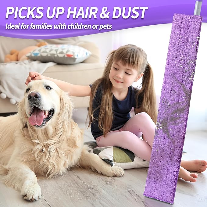 IVYROLL 24" Microfiber Mop for Floor Cleaning, Dry and Wet Floor Mop for Hardwood, Laminate, Tile, Vinyl, with 4 Washable Reusable Microfiber Pads