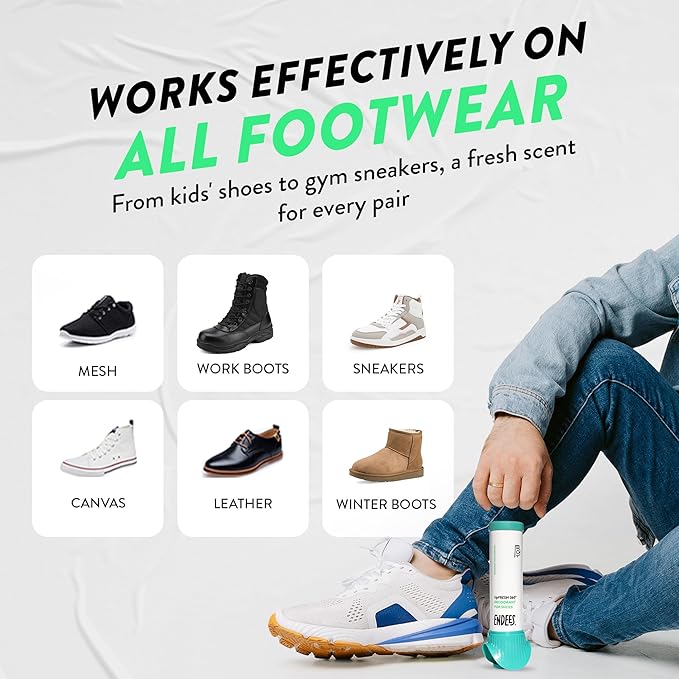 Endees UpFresh 360° Shoe Deodorizer Spray – 2 x 3.38 Fl Oz I Foot Odor Eliminator Shoe Spray for Smelly Shoes, Feet, Sneakers, Boots, and Gym Bags, Stinky Smell Elimination Deodorant, Travel Size