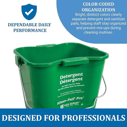 San Jamar Kleen-Pail Pro Detergent Pail, Cleaning Bucket with Bail Handle, Plastic, 3 Quarts, Green, (Pack of 12)