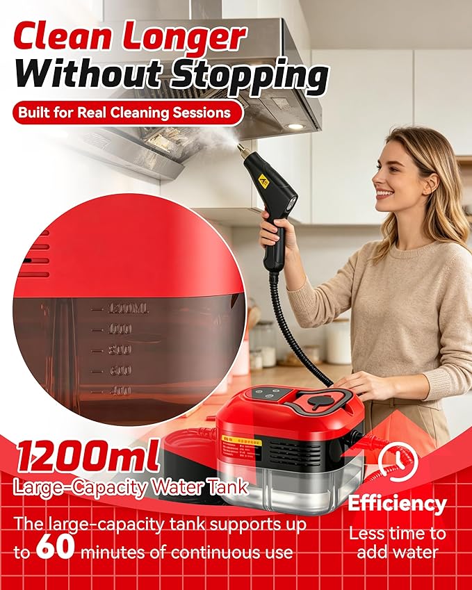 Handheld Steam Cleaner – 2500w Steam Cleaner, 10s Fast Heat, 6 Adjustable Levels, 40.6oz Large Tank, Complete Cleaning Kit, Multi-surface for Grease, Grout, Kitchen, Bathroom, Sofa & Car (White)