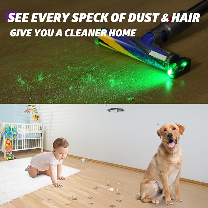 Vacuum Attachment Green Laser Light, Compatible with Dyson V8, V10, V11, V12, V15, Gen5 and All Vacuums, Deep Cleaning Supplies for Dog & Cat Owners, Reveal Hidden Dust on Hard Floor&Pet Hair (Purple)