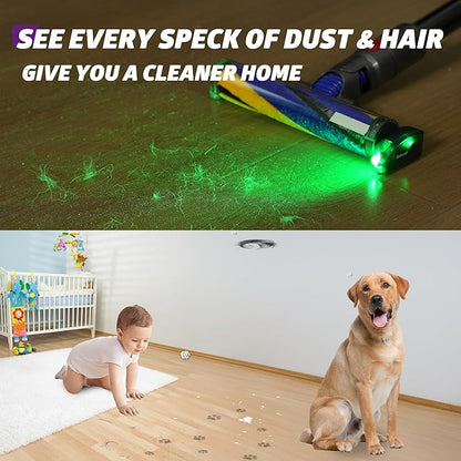 Vacuum Attachment Green Laser Light, Compatible with Dyson V8, V10, V11, V12, V15, Gen5 and All Vacuums, Deep Cleaning Supplies for Dog & Cat Owners, Reveal Hidden Dust on Hard Floor&Pet Hair (Purple)