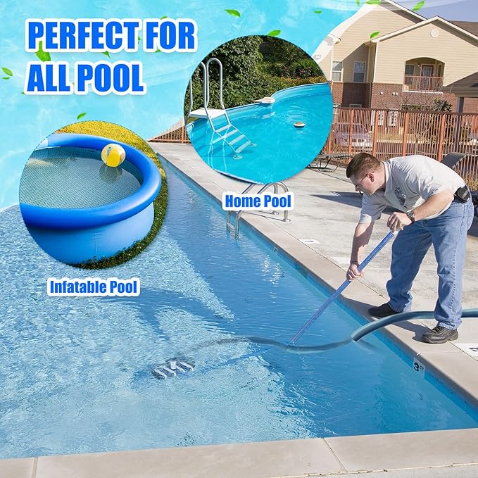 3 Pcs Pool Cleaning Kit Swimming Pool Vacuum Head Hoses 1-1/2" x 30ft with Swivel Wheel Vacuum Head and 14 '' Brush for Inground & Above Ground Pools Spas Ponds Cleaning Manual(with Bristles)