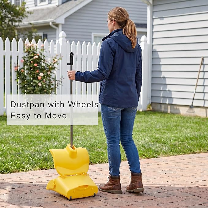 Heavy Duty Outdoor Broom and Dustpan Set - 145CM Extra Long Handle, Stiff Bristles for Tough Debris, Angled Broom Head - Ideal for Garage, Patio, Garden Kitchen House Floor Cleaning
