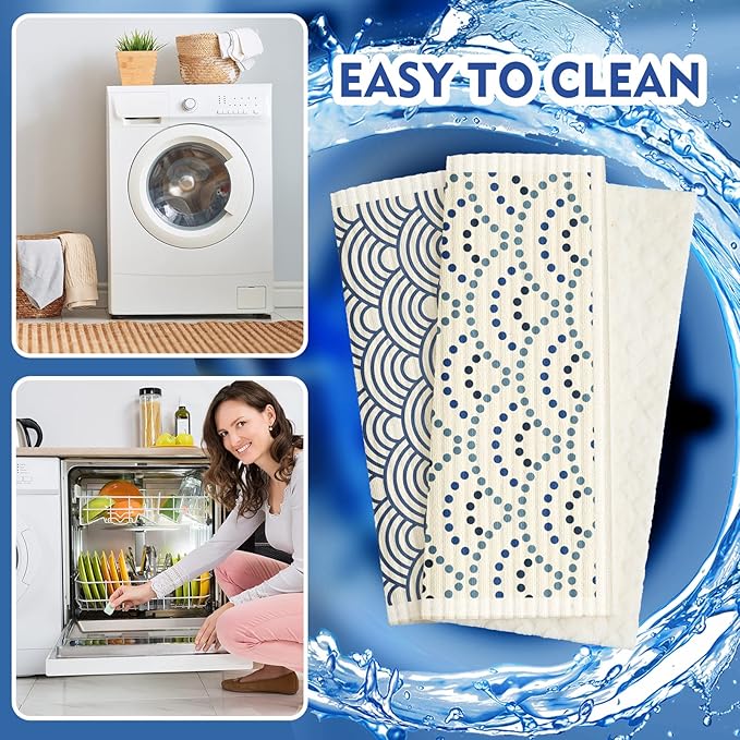 Cunhill 9 Pcs Swedish Kitchen Dishcloths Absorbent Swedish Dish Towels Blossoms Flower Soft Reusable Towels Cleaning Sponge Cloth Quick Drying Kitchen Dish Rags(Japanese)
