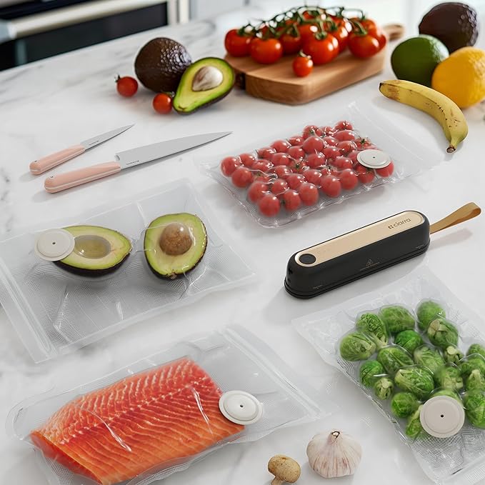CIARRA BPA Free Reusable Vacuum Sealer Bags 30 Pcs, 8" x 12" Reusable Food Storage Zipper Bags with Air Valve for Sous Vide Cooking Freezer Microwave Heating (30 Count)