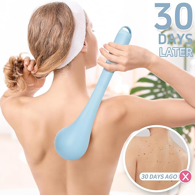 ZOFGENOW Electric Body Brush, Waterproof Back Scrubber for Shower with Long Handle and 3 Heads, Rechargeable Exfoliating Brush for Body and Foot, Deep Cleansing Massager, Blue