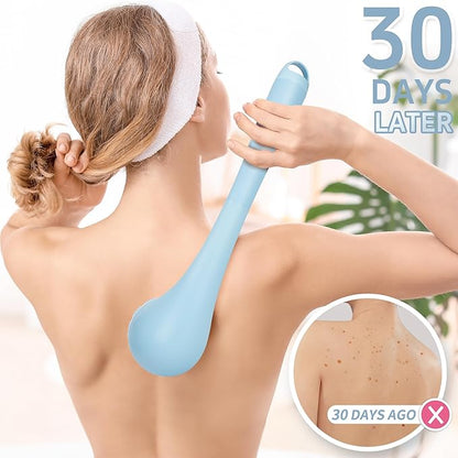 ZOFGENOW Electric Body Brush, Waterproof Back Scrubber for Shower with Long Handle and 3 Heads, Rechargeable Exfoliating Brush for Body and Foot, Deep Cleansing Massager, Blue