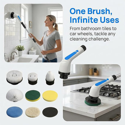 Electric Spin Scrubber - Ditch the Scrubbing! Long Handle Shower Scrubber with 9 Replaceable Heads & 2 Speed Cordless Brush in Modern White!