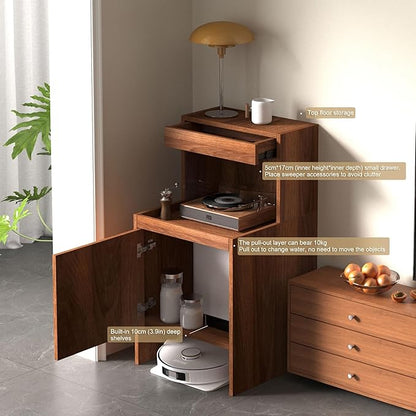 Robot Vacuum Stand Cabinet,Storage Cabinet with Doors and Drawers for Robot Vacuum Cleaner,Wood Bathroom Cabinet,Side Table for Living Room, Home Office(Gray,H65cm/25.6in)