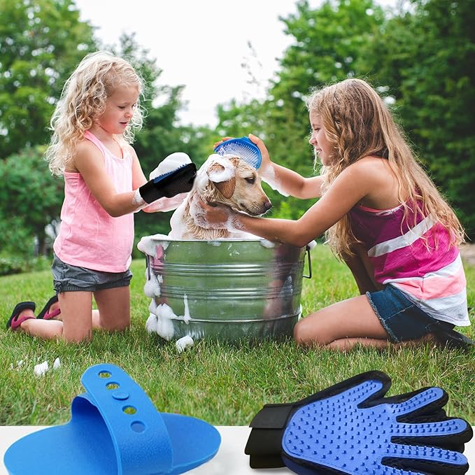 Pet Grooming Set with Dog Washing Gloves for Bathing, Dog Bath Brush and Silicone Dog Toothbrush, Pet Grooming Gloves for Dogs, Cats and Horses with 185 Silicone Tips