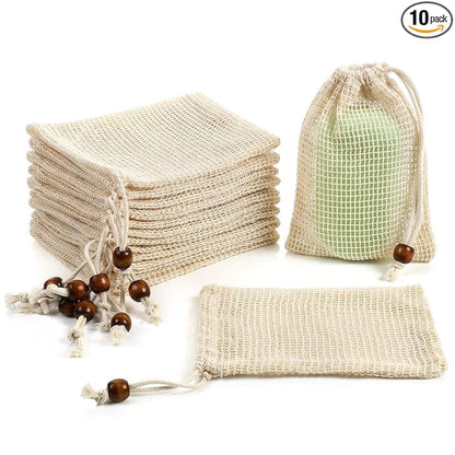 Soap Bag 10 Pack Soap Bags Mesh Soap-Bag Natural Sisal Soaps Saver Bag Foaming Drying Soaps Holder for Shower (Pure Cotton)