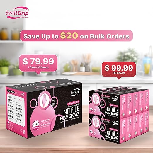 SwiftGrip Pink Disposable Gloves, X-Small, Disposable, Latex-Free, Food-Safe, Powder-Free, 1000-ct Case