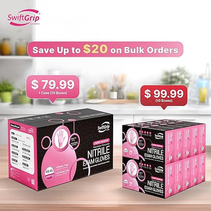 SwiftGrip Pink Nitrile Gloves, 3-mil, Industrial Gloves Disposable Latex Free, for Cleaning & Esthetician, Rubber Powder-Free, 1000-ct Case (Medium)