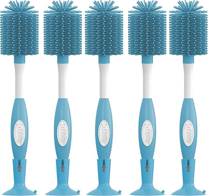 Dr. Brown's Soft Touch No Scratch Baby Bottle Cleaning Brush, Nipple Cleaner & Suction Cup Base for Easy Storage, BPA Free, Blue (Pack of 5)
