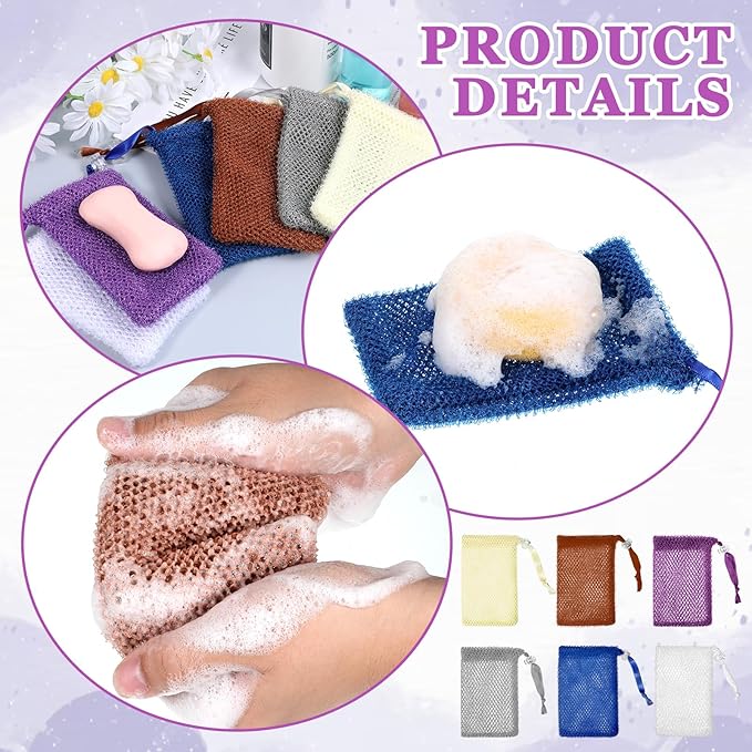 6 PCS Mesh Soap Bags, 5.5 x 3.5 in Mesh Soap Bags Hangable Bar Soaps Pouch Colorful Soaps Saver Bag with Drawstring Closure Exfoliating Mesh Shower Bag for Bath & Shower (6 Colors)