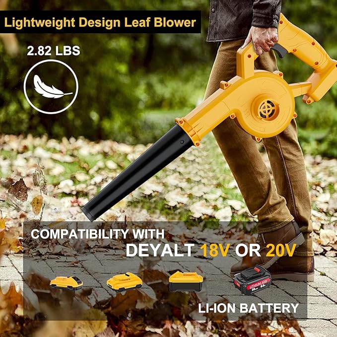 Cordless Leaf Blower for Dewalt 20V Max Battery(No Battery), Electric Jobsite Air Blower Variable Speed Up to 180MPH, 2-in-1 Handle Electric Blower and Vacuum Cleaner for Lawn Care