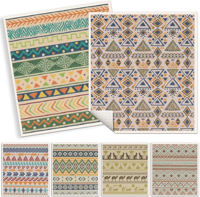 6 Pack Swedish Dishcloths for Kitchen |Watercolor Dish Towels | Reusable Paper Towels Washable | Non-Scratch Cellulose Sponge Cloths | No Odor, Biodegradable, Swedish Cloths, Texture