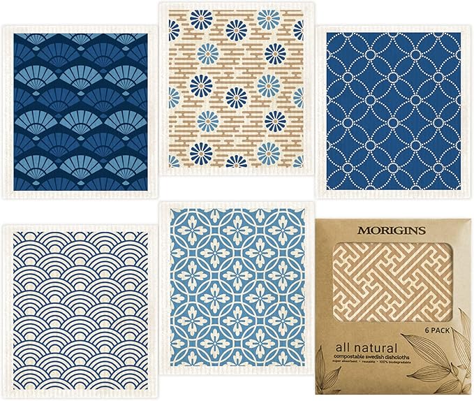 Wholesale Swedish Dish Cloths - 6 Pack Reusable Compostable Kitchen Cloth,Cellulose Sponge Dish Cloths Dish Towel Set (Japanese)