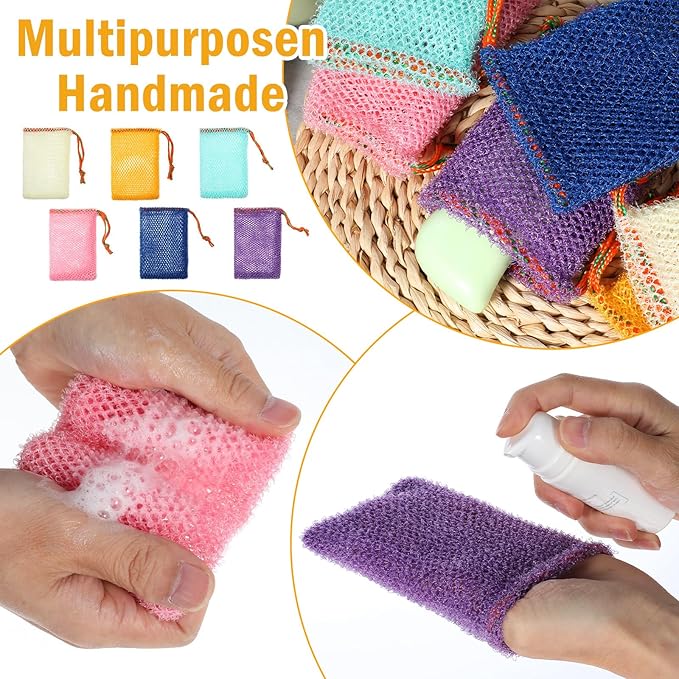 Sibba 8pcs Bar Soap Pouch Saver Pocket Drawstring Exfoliating Mesh Soap Saver Sack Foaming Bag Bubble Foam Net Body Scrubber Sponge Exfoliator Loofah Facial Cleaning for Bath Shower (Multicolor)
