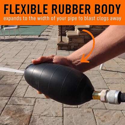DrainX Hydro Pressure Drain Cleaning Bladder - Fits 1" to 2" Drain Pipes - Unclogs Stubborn Blockages in Bathroom Sinks, Shower Drains, Bathtubs, Plumbing Pipes