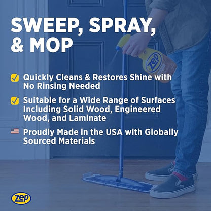 Zep Hardwood and Laminate Floor Cleaner - 32 Oz (Case of 4) - ZUHLF324 - Cleans Spots, Stains, and Scuffs while Restoring Shine on Hardwood, Laminate, Cabinet Doors, Crown Molding, and MORE