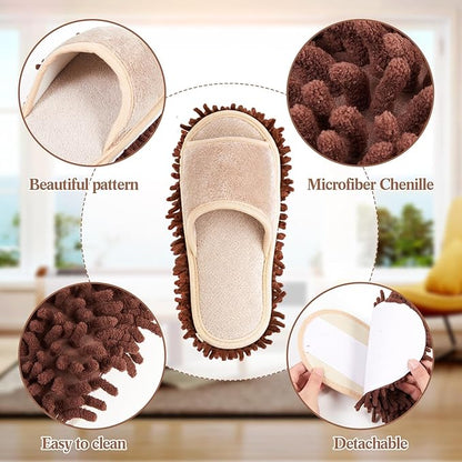 Jecery 4 Pair Washable Microfiber Mop Slippers Detachable Dusting Shoes for Floor Cleaning, Office & Home Use Suitable for Women & Men(Beige,Brown,Black,Grass Green,L Size)