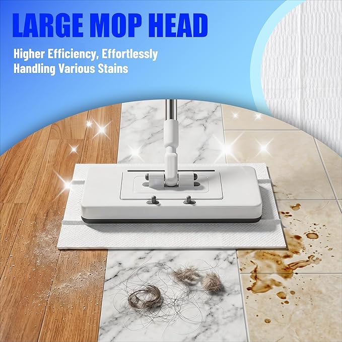Upgrade Push Clamp Mop Kit - 2-in-1 Full Size Press Grip Lazy Sweeper Mop with Convenient Cloth Changing, Compatible with Swiffer Pads, Hardwood Tile Marble Floor Cleaning, 52in with10 Dry Cloths